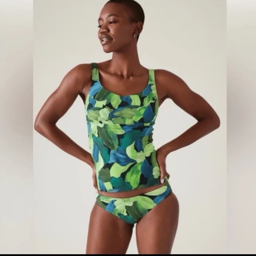 Athleta Bondi Bra Top Tankini High Waist Bikini Liana Floral Green 36D/DD Large